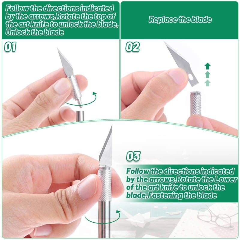 Anezus Exacto Knife with Hobby Mat for Crafts, Self Healing Cutting Mat Hobby Knife with 30 PCS Exacto Blades Precision Knife for Art and Crafts Paper Scrapbooking Stencil (Black) - Image 5