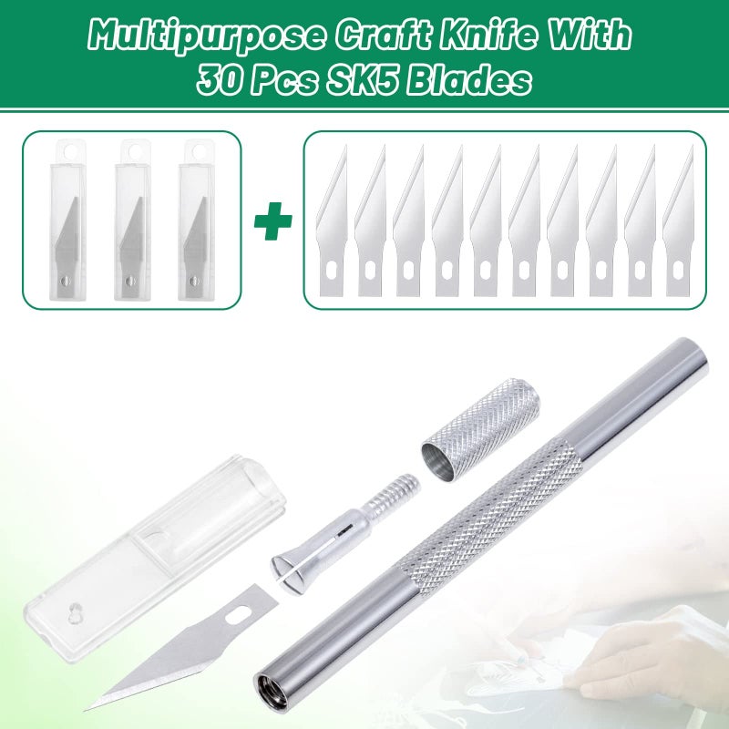 Anezus Exacto Knife with Hobby Mat for Crafts, Self Healing Cutting Mat Hobby Knife with 30 PCS Exacto Blades Precision Knife for Art and Crafts Paper Scrapbooking Stencil (Black) - Image 3