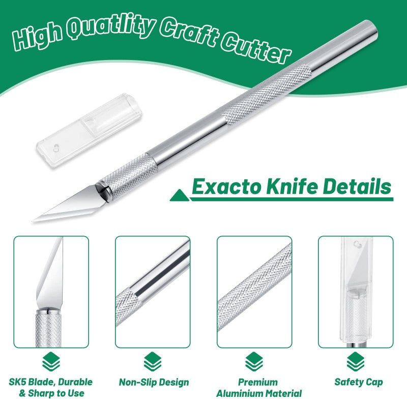 Anezus Exacto Knife with Hobby Mat for Crafts, Self Healing Cutting Mat Hobby Knife with 30 PCS Exacto Blades Precision Knife for Art and Crafts Paper Scrapbooking Stencil (Black) - Image 4