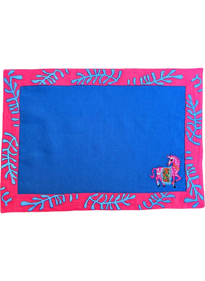 Ge Living Pink Zebra Patterned Navy Blue Linen Decorative Placemat (1 Piece)  - Image 2