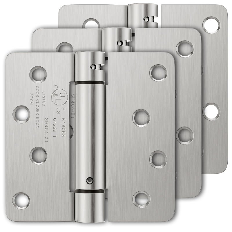 Luxbaro 3 Pack Self Closing Door Hinges 4 Inch Spring Loaded Door Hinges Adjustable Tension for Garage Front Door Back Door for Left and Right Hand Door 14 Radius Corners UL Listed - Image 2