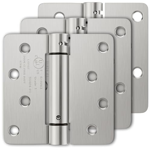 Luxbaro 3 Pack Self Closing Door Hinges 4 Inch Spring Loaded Door Hinges Adjustable Tension for Garage Front Door Back Door for Left and Right Hand Door 14 Radius Corners UL Listed - Image 1