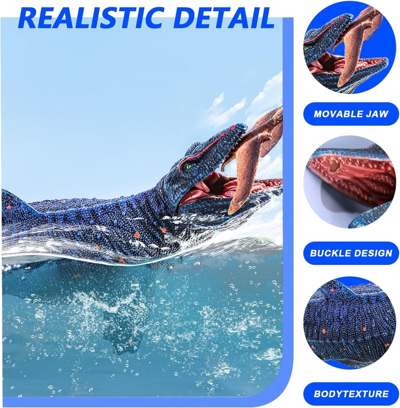 SIENON Large Jurassic Mosasaurus Dinosaur Toy Figure 11.4” - Plastic Blue Ocean Dino Hunting Pterosaur Playset for Kids - Image 4