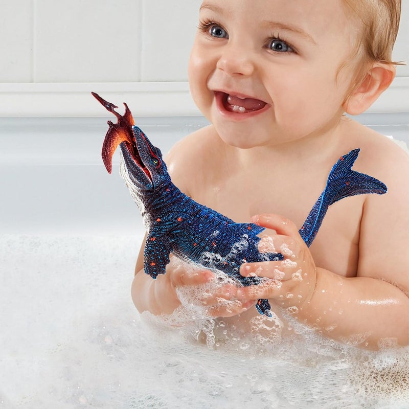 SIENON Large Jurassic Mosasaurus Dinosaur Toy Figure 11.4” - Plastic Blue Ocean Dino Hunting Pterosaur Playset for Kids - Image 5