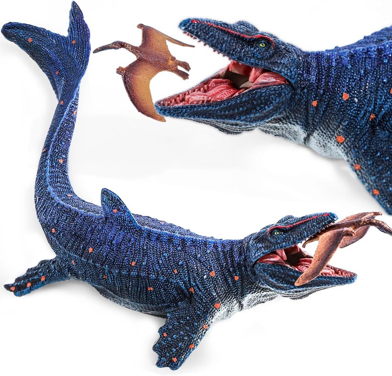 SIENON Large Jurassic Mosasaurus Dinosaur Toy Figure 11.4” - Plastic Blue Ocean Dino Hunting Pterosaur Playset for Kids - Image 1