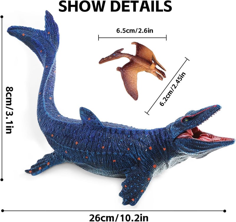SIENON Large Jurassic Mosasaurus Dinosaur Toy Figure 11.4” - Plastic Blue Ocean Dino Hunting Pterosaur Playset for Kids - Image 3