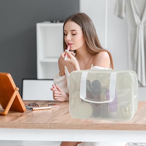 TotePrint PVC Clear Pure Color Transparent Large Zipper Cosmetic Pouch Travel Makeup Cosmetic Bag with Handle for Travel Bathroom Toiletry Organizer (A23014-101-44) - Image 5
