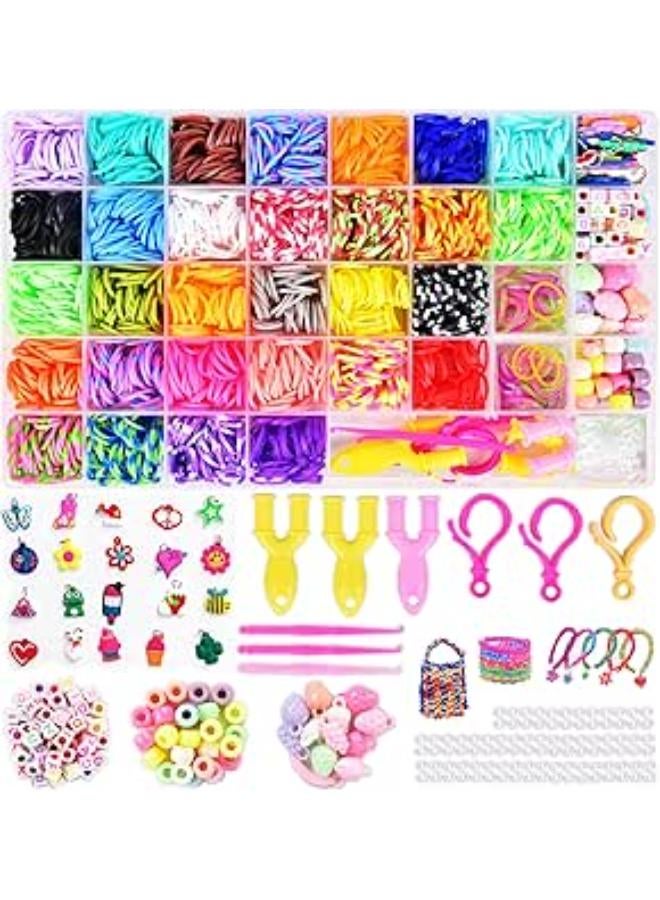 Loops Rubbers 3000+ Loom Bands Set 32 Colour Boys Rubber Loops Bands Rubber Bands Kids Craft Bracelets DIY Rubber Bracelets Loom Bands Box Set with Loom Frame Pendant Clasps 