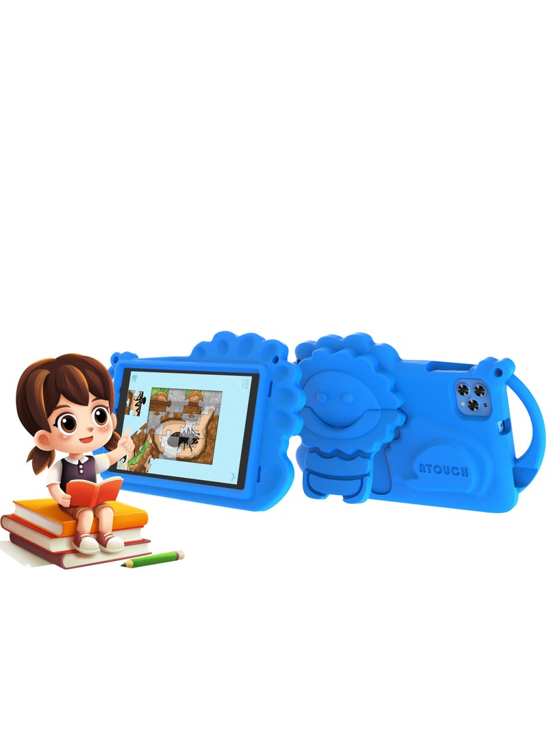 ATOUCH Android Kids Tablet Early Education 8 Inch Toddler Tab 8GB RAM 256GB ROM Bluetooth WiFi Dual SIM Parental Control Mode Dual Camera EVA Case with Built-in Stand Blue - Image 1