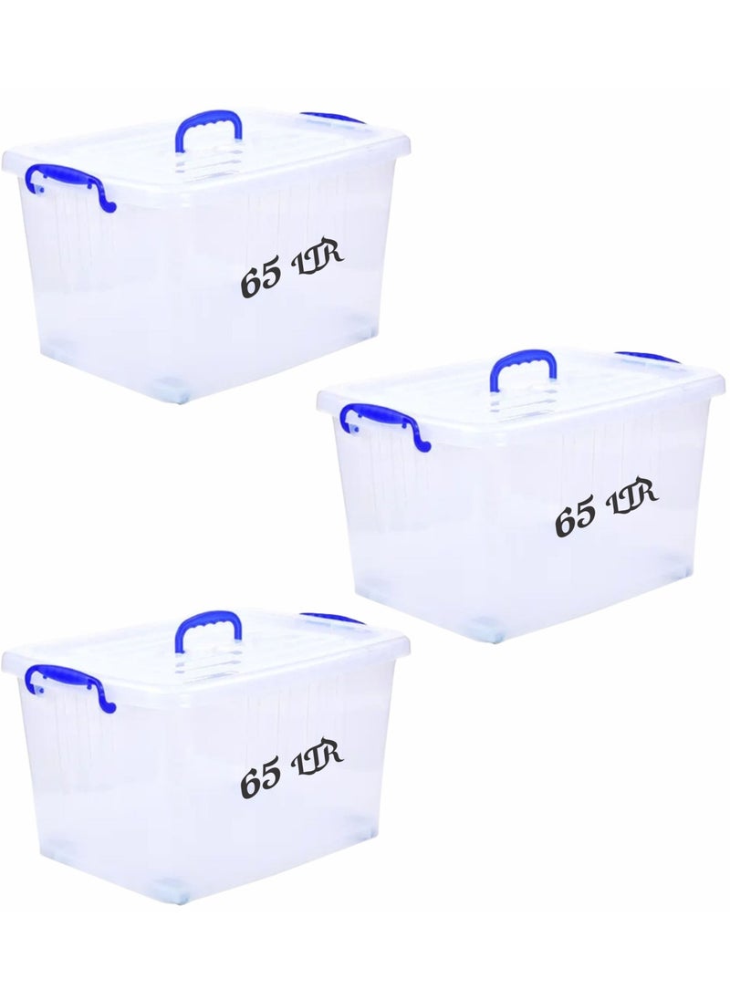 Selecto Besto Plastic Storage Box With Lid 65 LTR Semi Clear 3 Pcs Set With Wheel | For Clothes, Toys, Books, Snacks, Shoes and Grocery Storage Box. (65 LTR Wheel) - pzsku/Z91A60CA4D831549D927AZ/45/_/1712331846/bb9df913-2fa0-4ae2-806b-d3e7465b06fd