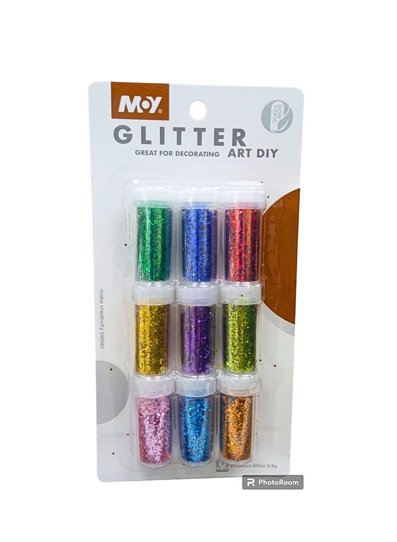 Moy Glitter Kit (9 Color Glitter With White glue 6ml) For Decorating Art Diy - Multi Color - Image 2