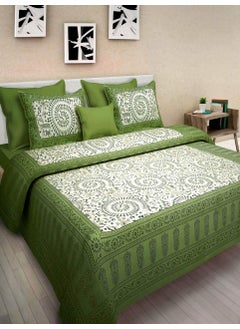 ART WORLD ART WORLD Double Bed Sheet with Pillow Covers Pure Cotton Traditional Printed Bed Cover Queen Size Green  - Image 1