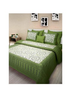 ART WORLD ART WORLD Double Bed Sheet with Pillow Covers Pure Cotton Traditional Printed Bed Cover Queen Size Green  - Image 2
