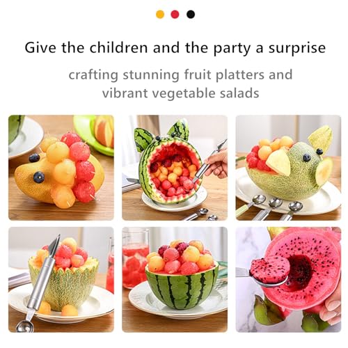 DAECHAO 5 Pcs Stainless Steel Fruit Carving Knife Set, Kitchen Fruit Carving Knife, Watermelon and Ice Cream Scoop, 2-in-1 Dig Pulp Separator Fruit Peeling Tool, Crinkle Knife and Lemon Zester Grater - Image 3