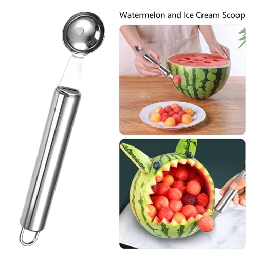 DAECHAO 5 Pcs Stainless Steel Fruit Carving Knife Set, Kitchen Fruit Carving Knife, Watermelon and Ice Cream Scoop, 2-in-1 Dig Pulp Separator Fruit Peeling Tool, Crinkle Knife and Lemon Zester Grater - Image 5