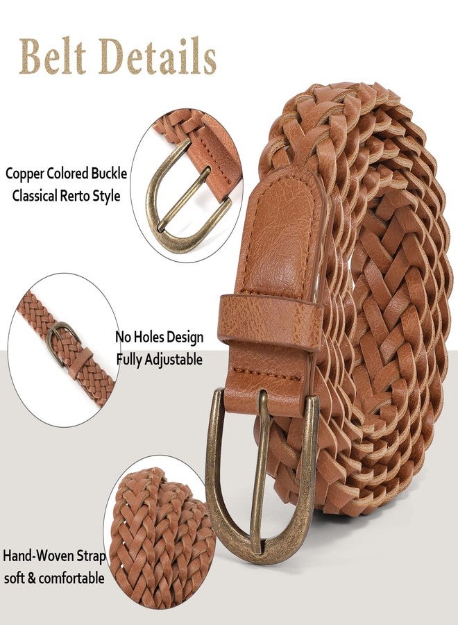 WHIPPY Women Braided Belt Skinny Casual Soft Faux Leather Woven Belt for Jeans Pants,Brown,S - Image 3