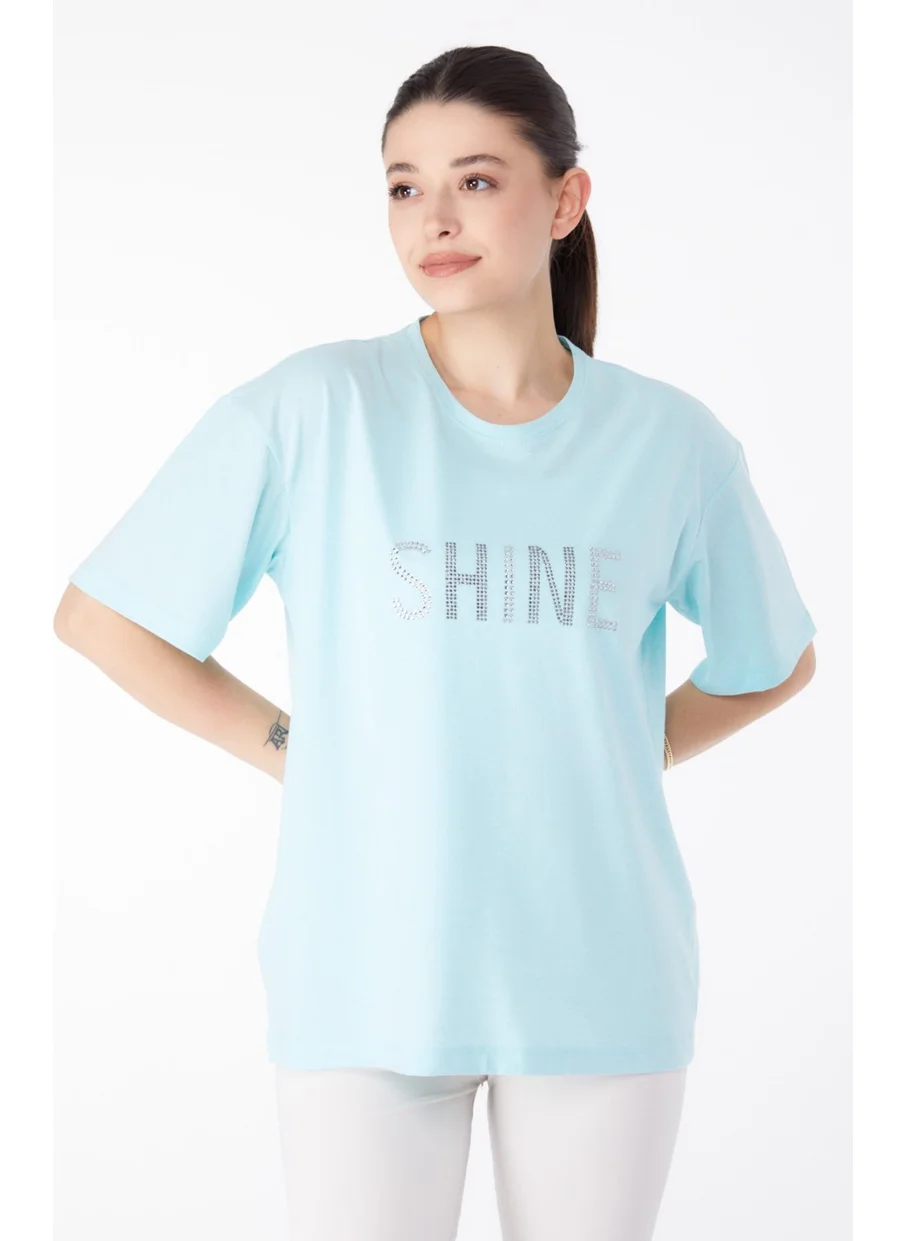 Tofisa Plain Crew Neck Women's Green Stone T-Shirt - 25474