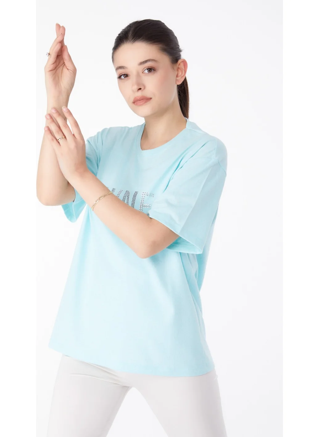 Tofisa Plain Crew Neck Women's Green Stone T-Shirt - 25474
