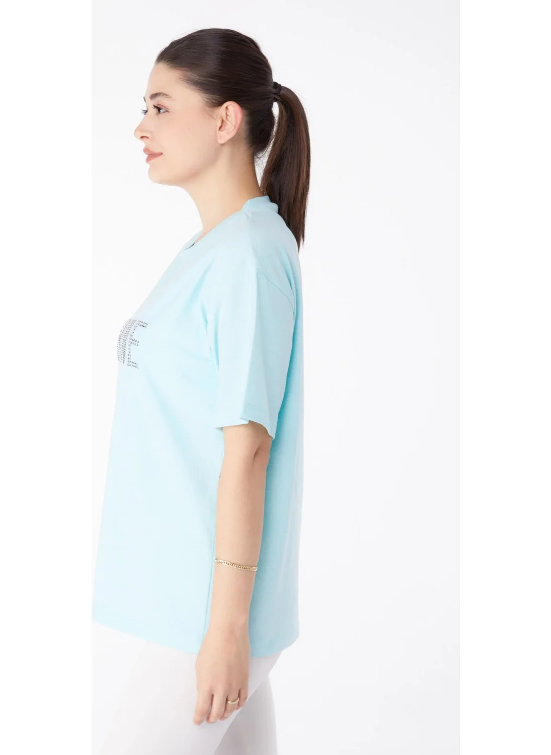 Tofisa Plain Crew Neck Women's Green Stone T-Shirt - 25474
