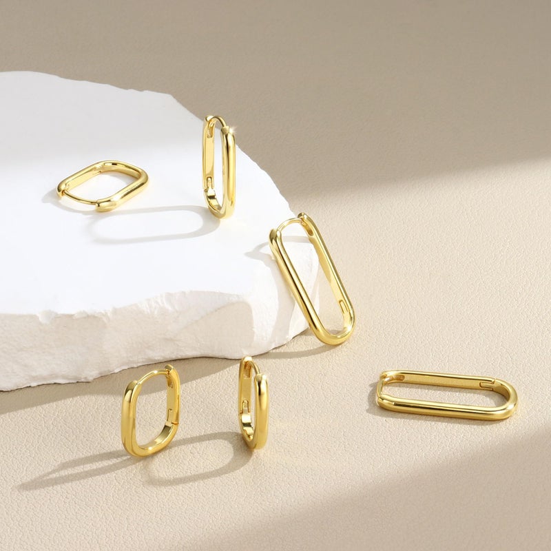 MILACOLATO 3Pairs 14K Gold Filled Hoop Earrings Set for Women Trendy Sterling Silver Post Small Chunky Hoop Earring Hypoallergenic Thick Huggie Hoop Earrings Stacks for Multiple Piercing Lightweight-C - Image 5