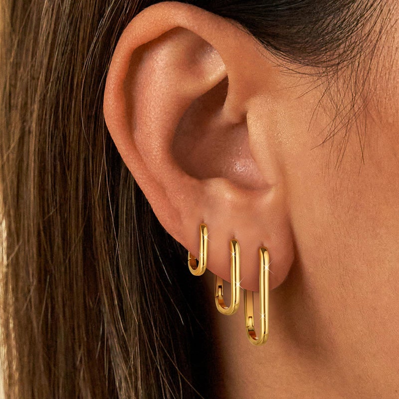 MILACOLATO 3Pairs 14K Gold Filled Hoop Earrings Set for Women Trendy Sterling Silver Post Small Chunky Hoop Earring Hypoallergenic Thick Huggie Hoop Earrings Stacks for Multiple Piercing Lightweight-C - Image 3