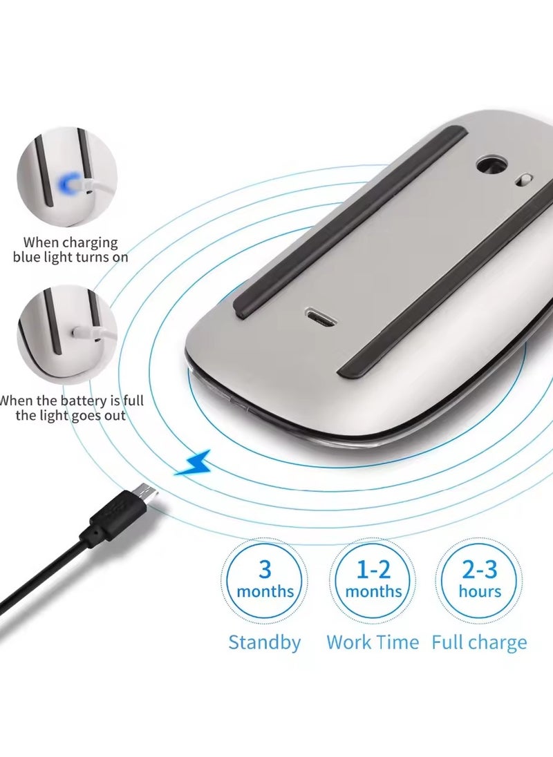 Mouse 3 Wirelessand Rechargeable,Mouse Multi-Touch, Bluetooth Connectivity,Quiet Travel Computer Mouse Ergonomic Design,Ultra-Thin Silent Mouse Multi Arc Touch Mice for Laptop Ipad Mac PC Macbook (White)