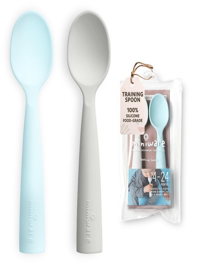 Miniware Silicone Baby Spoon for Training - BPA Free Baby Utensils - Baby Spoons Self Feeding 6 Months | 100% Food Grade Silicone - Modern & Dishwasher Safe Toddler Spoons (Grey and Aqua) - Image 1