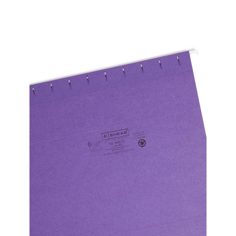 Smead Colored Hanging File Folder with Tab, 1/5-Cut Adjustable Tab, Letter Size, Purple, 25 per Box (64072) (Pack of 1) - Image 3