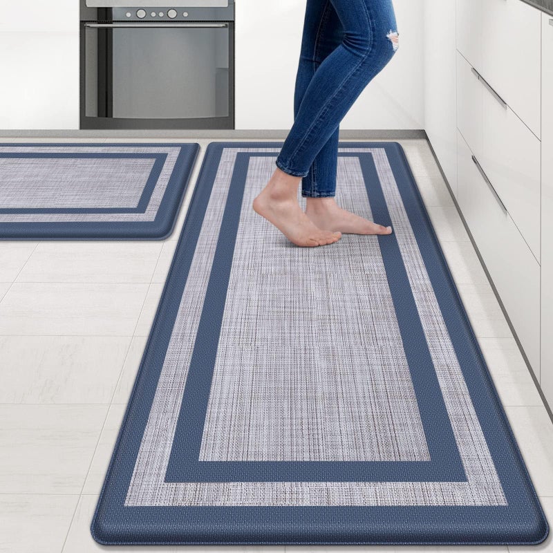 Mattitude Kitchen Mat 2 PCS Cushioned 047 inch Rugs NonSkid Waterproof Ergonomic Comfort Standing Mat for Kitchen Floor Office Sink Laundry Blue and Gray