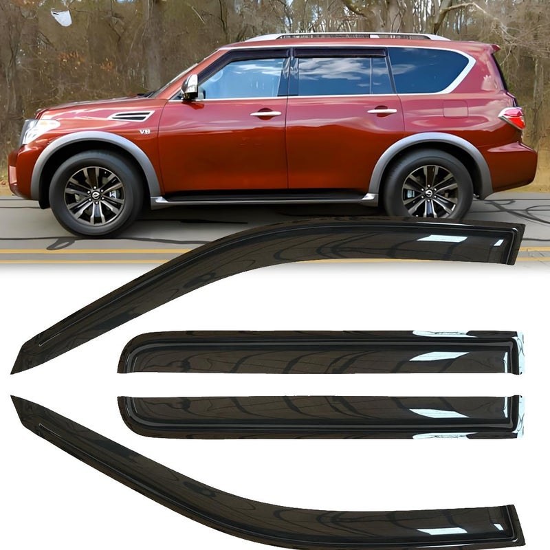 Kucaruce 4pcs Shatterproof Window Wind Deflectors for Infiniti QX56 (2011-2013) - Dark Smoke Tint - Image 2