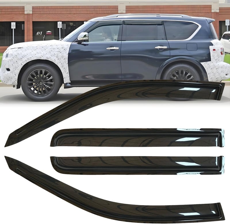 Kucaruce 4pcs Shatterproof Window Wind Deflectors for Infiniti QX56 (2011-2013) - Dark Smoke Tint - Image 1
