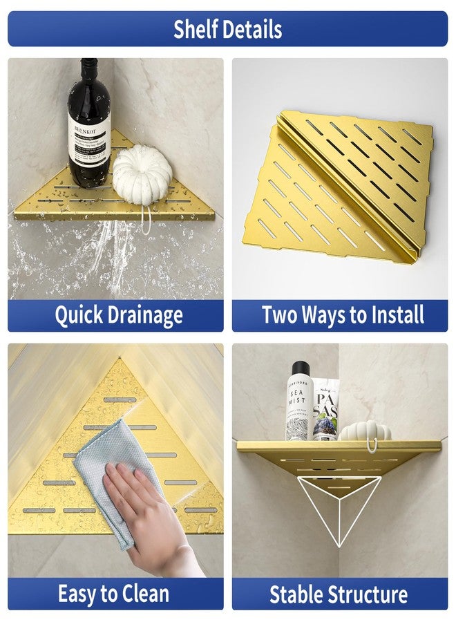 Bernkot Corner Shower Shelf, 304 Stainless Steel Bathroom Shelf for Tiled Wall, Grout in Shelves (Gold, 10"-2 Pack) - Image 3