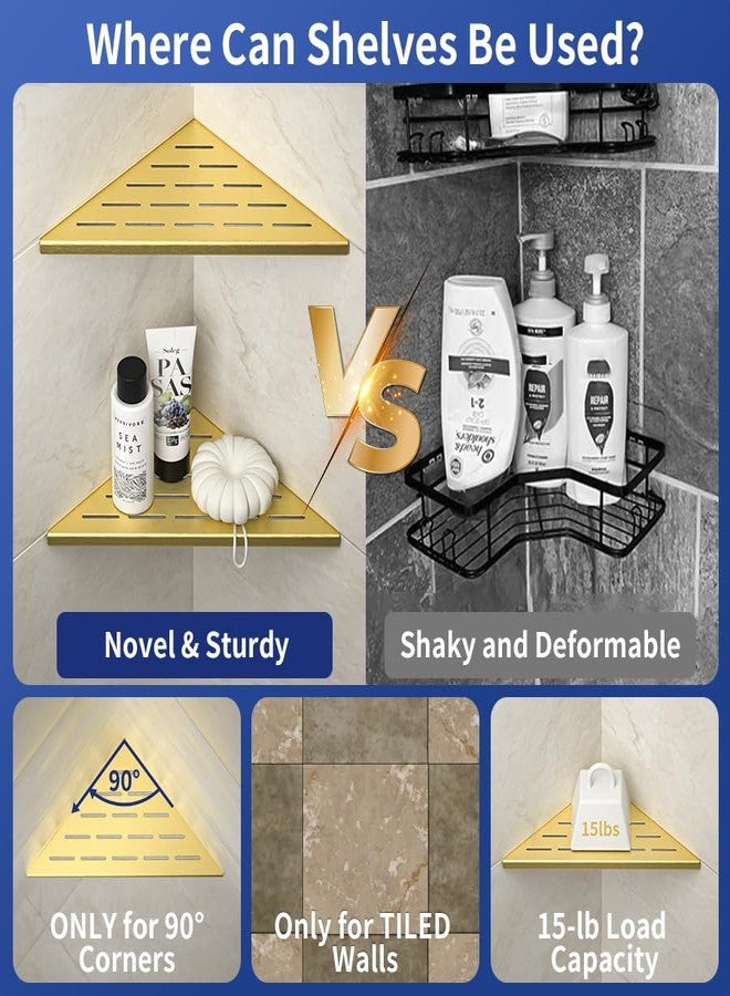 Bernkot Corner Shower Shelf, 304 Stainless Steel Bathroom Shelf for Tiled Wall, Grout in Shelves (Gold, 10"-2 Pack) - Image 4