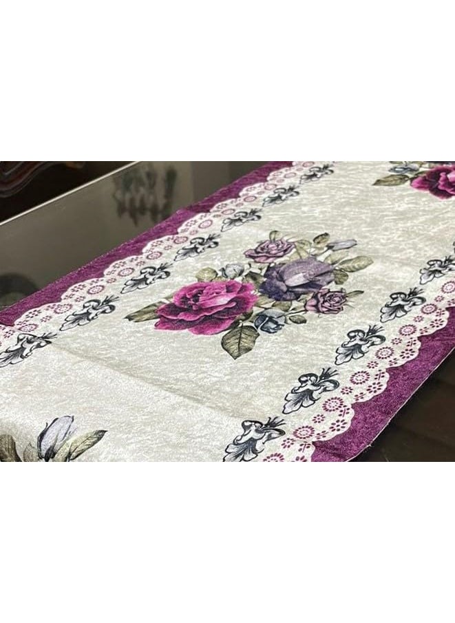 KRRS Rug TEX 100 Velvet Sparkle Floral Designer 13x72 inch Table Runner for 6 Seater Dining Table Pack of 1 Multi Pattern Floral Velvet Sparkle Purple  - Image 2
