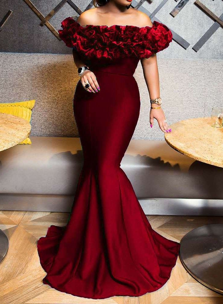NIBEMINENT Elastic Knitted Strap Women's Dress With Lotus Leaf One-shoulder Slimming Small Tail - Image 1