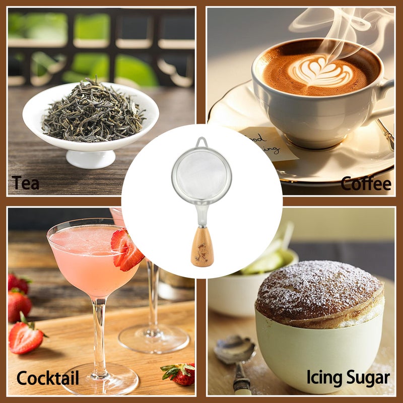 DQELFA Fine Mesh Strainer, DQELFA Stainless Steel Small Fine Mesh Sieve with Ergonomic Wooden Handle for Kitchen, Matcha, Cocktail, Juice Tea and Coffee (8.6 inch) - Image 4