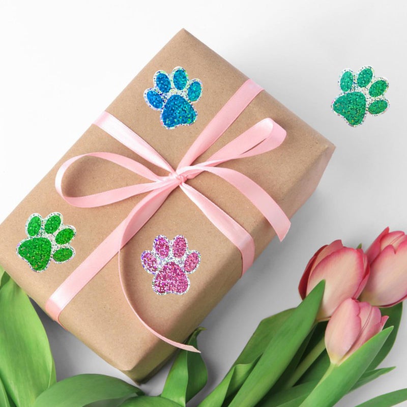 Anwyll Paw Stickers - Paw Prints Stickers 500Pcs 1Inch Puppy Dog Bear Paw Prints Sticker Self Adhesive Sparkling Colorful Paw Patrol Sticker Roll for Birthday Party Envelope Seal Card Gift Packaging - Image 5