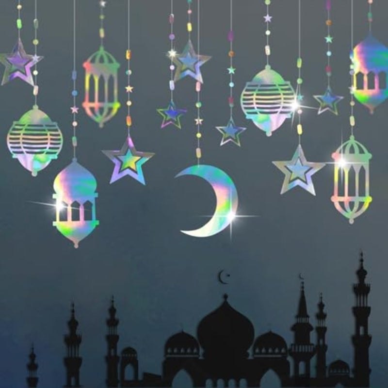 16pcs Star Moon Lantern Ramadan Garland Holographic EID Decoration Home Happy Ramadan Decor Euphoria Hanging Streamer Backdrop Banner for Lesser Bairam Islam Wedding Birthday Party Supplies - Image 1