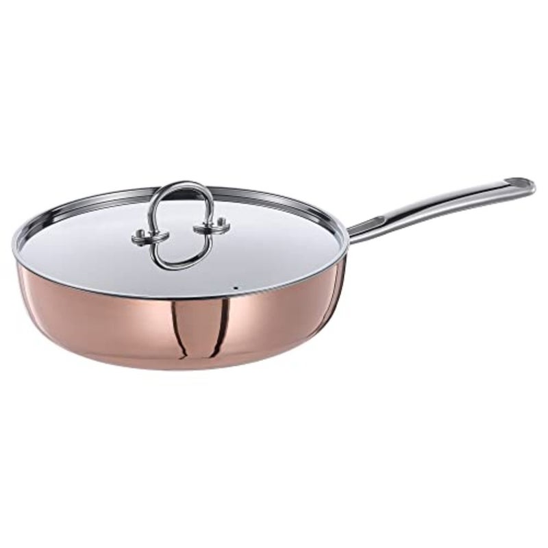 FINMAT مقلاة مع غطاء، 25 سم، نحاس/ستانلس ستيل - Image 1