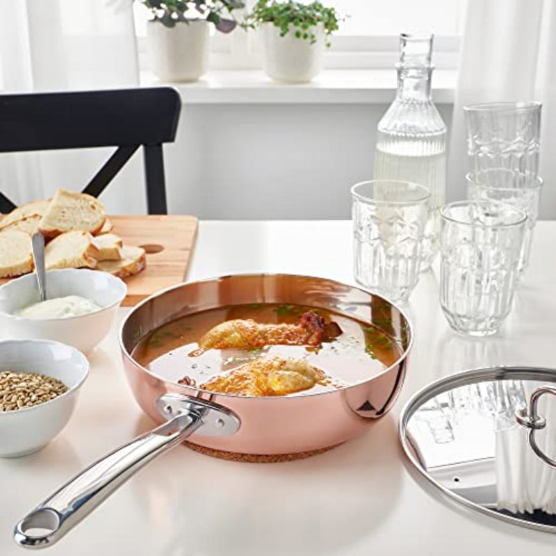 FINMAT مقلاة مع غطاء، 25 سم، نحاس/ستانلس ستيل - Image 3