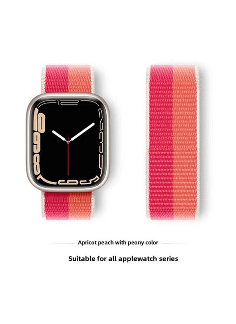 Suitable For Iwatch1-s9 Strap Light Mint/Ocean Blue Nylon Loop Velcro Wristband For Apple Watch Strap-Color:87# Peony-Specifications:42/44/45/49mm