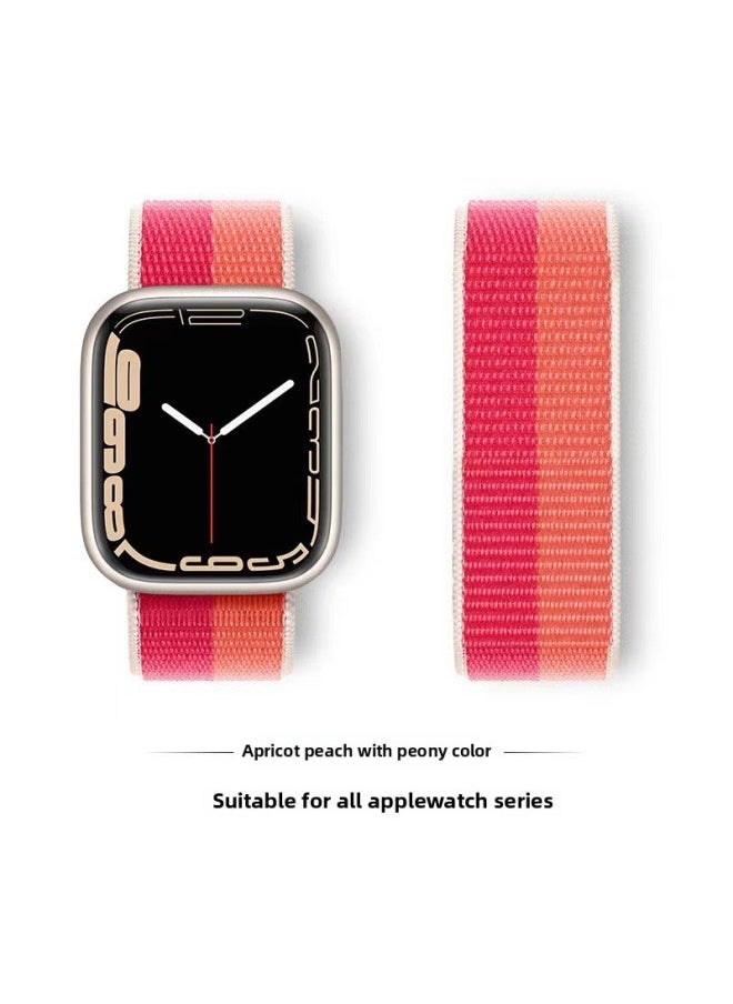 Generic - Suitable For Iwatch1-s9 Strap Light Mint/Ocean Blue Nylon Loop Velcro Wristband For Apple Watch Strap-Color:87# Peony-Specifications:42/44/45/49mm - Image 1