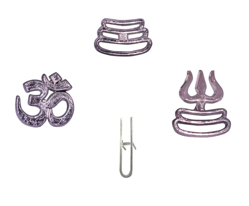Moira Metal Tika Stamps with Vermilion Powder (Om, Trishul, Urdhva Pundra, Tripundra) Combo of 4, Silver - Image 3
