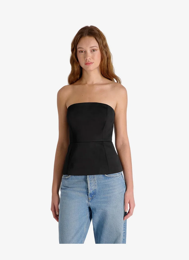 Women's Black York Satin Strapls Peplum Top