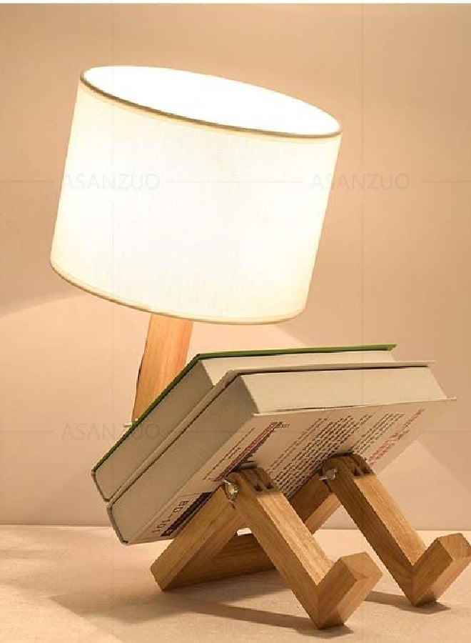 رافين طقم من 2 مصابيح مكتب - مصابيح طاولة بتصميم إبداعي نوردي، إضاءة سقف معلقة مع قاعدة خشبية، ثريا على شكل روبوت، مصابيح عتيقة لغرفة المعيشة وغرفة النوم، مصابيح جانبية للطاولة بجانب السرير بحجم 47x16x28 سم. - Image 4