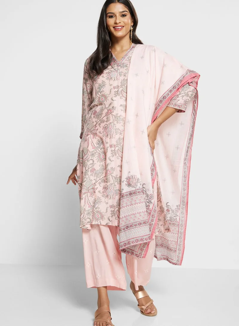 Biba Floral Kurti with Bottom & Dupatta