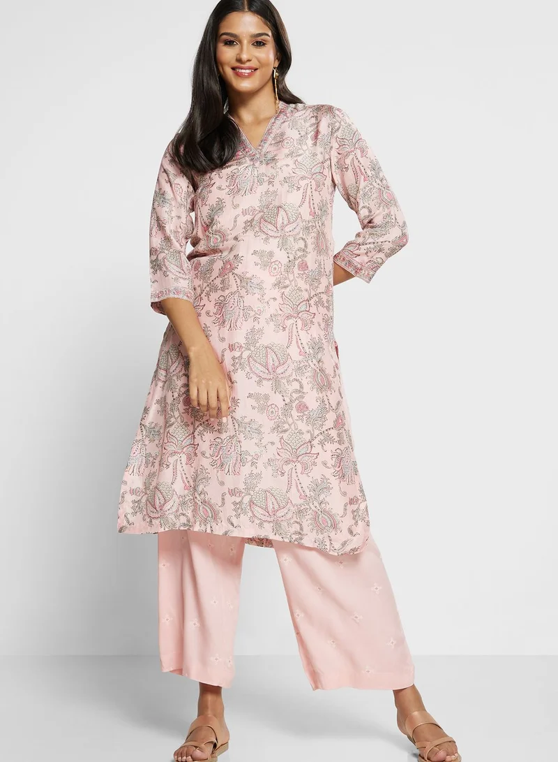 Biba Floral Kurti with Bottom & Dupatta
