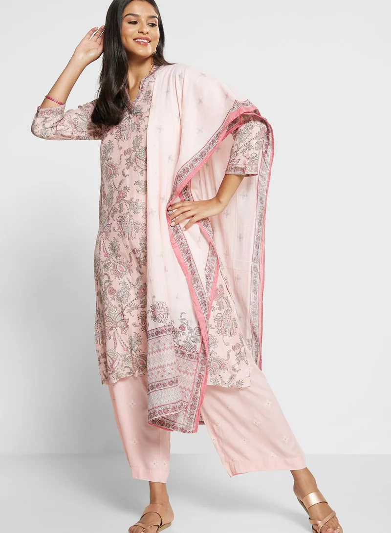 Biba Floral Kurti with Bottom & Dupatta