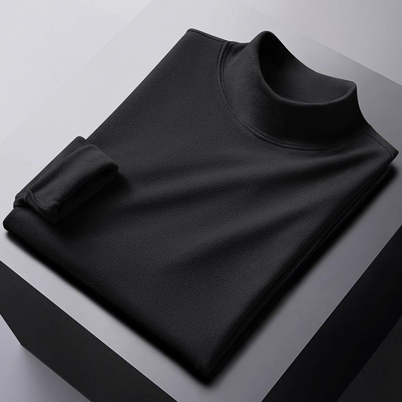 Winter Double-Sided Velvet Bottoming Shirt Men'S T-Shirt Semi-High Collar Long Sleeve Fleece-Lined Thick Inner Wear Constant Temperature Warm T-Shirt - Image 1