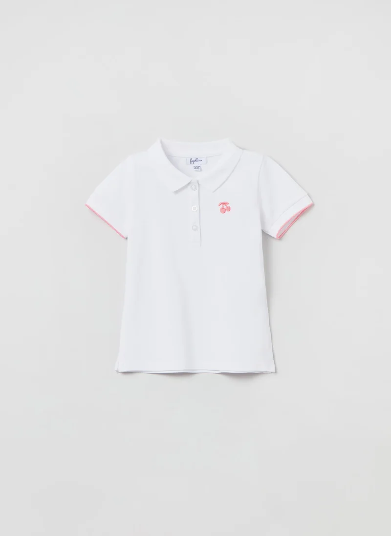 Ovs Pique polo shirt with embroidered cherries